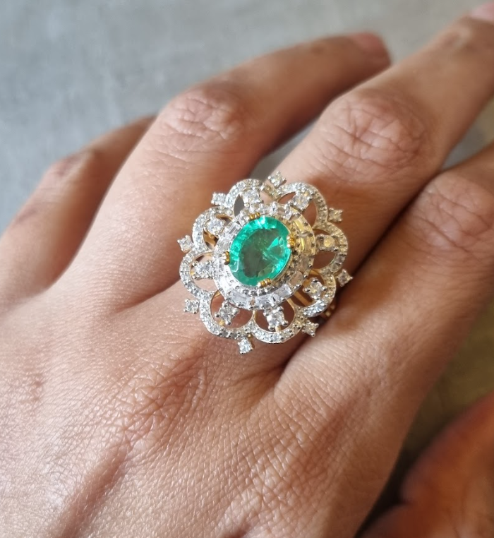 925 Silver Yona Emerald CZ Ring