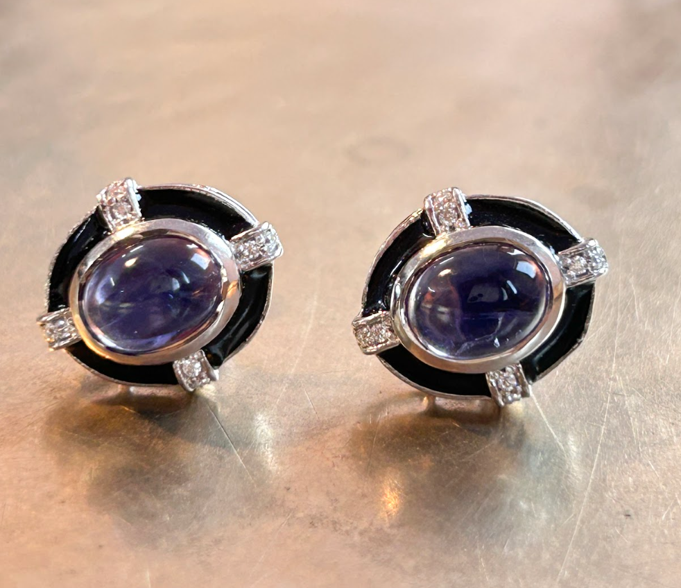 925 Silver Iolite Moissanite Stud Earring