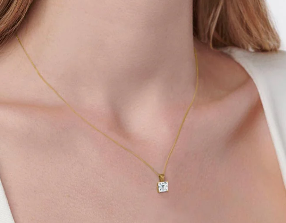 14K Gold Graffiti Lab Diamond Solitaire Pendant Necklace