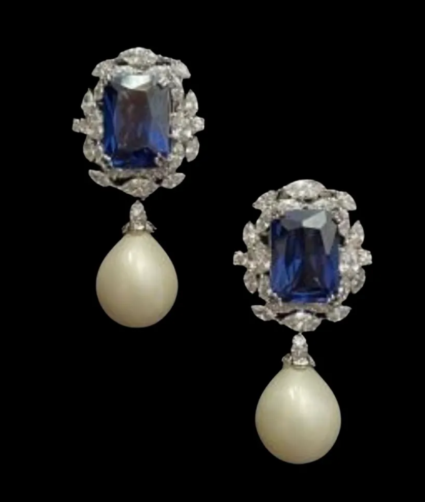 925 Silver Sapphire Pearl Drop Earring